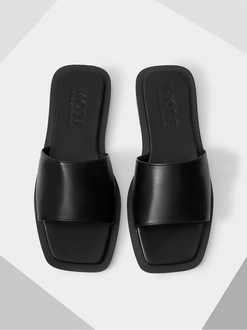 MOTF Black Wide-Strap Square-Toe Slide Mules